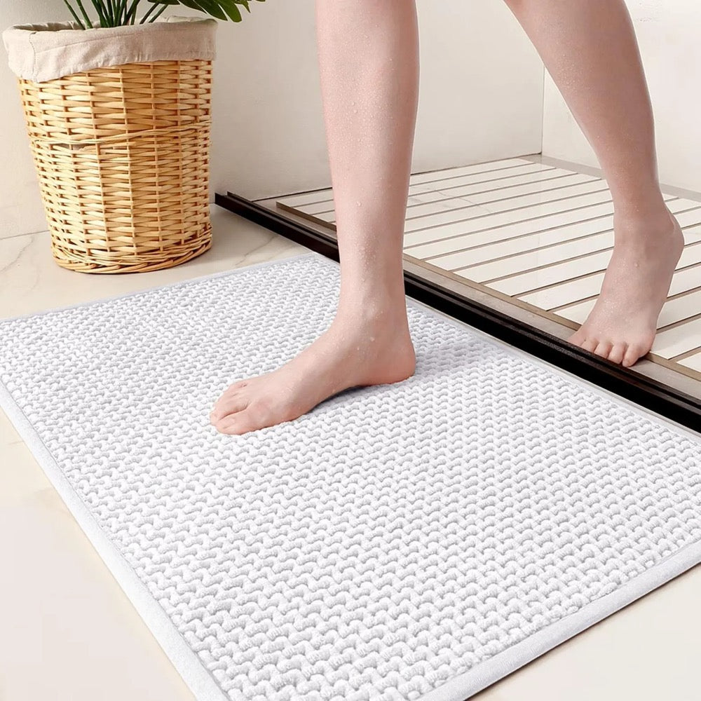Non Slip Chenille Bath Mats for Bathroom Floor - Soft Extra Absorbent Quick Dry Washable Tub Shower Entrance Mat, Durable Thick Non Skid Rug