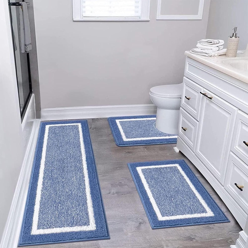 3 Pieces Bathroom Rugs Set with U-Shaped Mat | Durable Non Slip Quick Drying Ultra Soft Plush Absorbent Shaggy Bath Rug Carpet