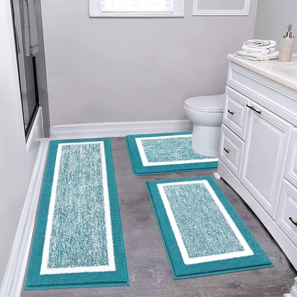 3 Pieces Bathroom Rugs Set with U-Shaped Mat | Durable Non Slip Quick Drying Ultra Soft Plush Absorbent Shaggy Bath Rug Carpet