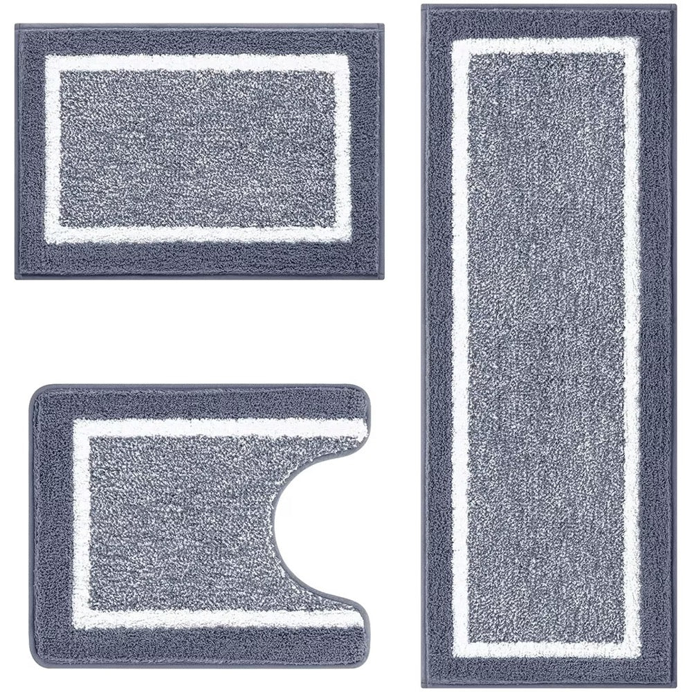 3 Pieces Bathroom Rugs Set with U-Shaped Mat | Durable Non Slip Quick Drying Ultra Soft Plush Absorbent Shaggy Bath Rug Carpet