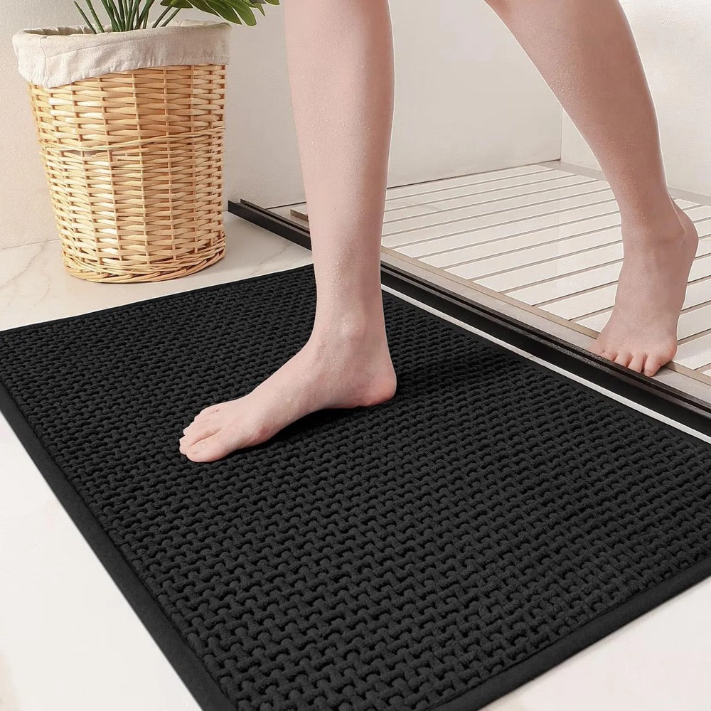 Non Slip Chenille Bath Mats for Bathroom Floor - Soft Extra Absorbent Quick Dry Washable Tub Shower Entrance Mat, Durable Thick Non Skid Rug