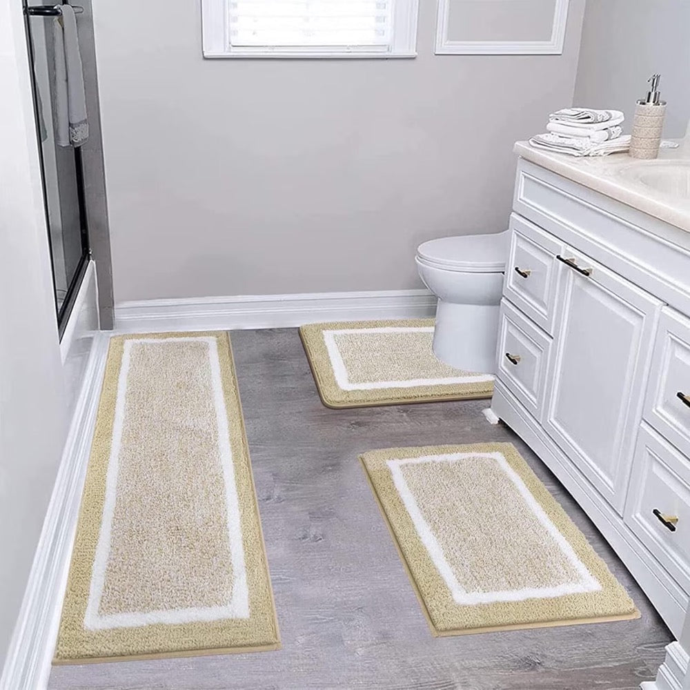 3 Pieces Bathroom Rugs Set with U-Shaped Mat | Durable Non Slip Quick Drying Ultra Soft Plush Absorbent Shaggy Bath Rug Carpet