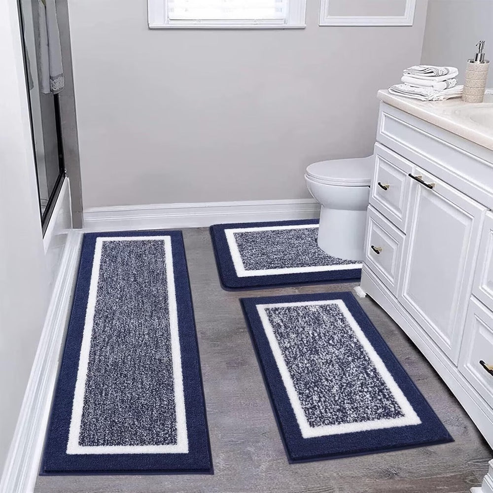 3 Pieces Bathroom Rugs Set with U-Shaped Mat | Durable Non Slip Quick Drying Ultra Soft Plush Absorbent Shaggy Bath Rug Carpet