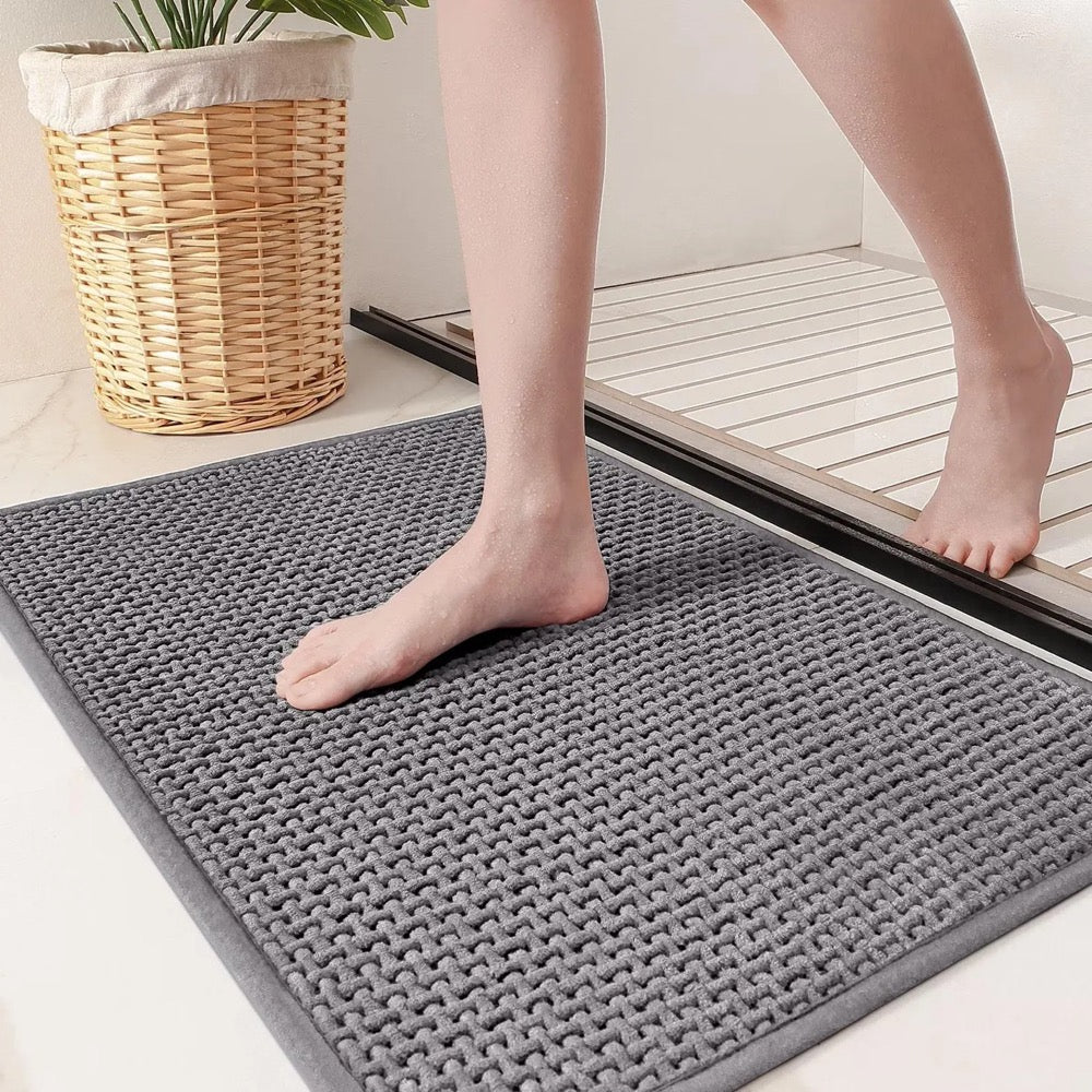 Non Slip Chenille Bath Mats for Bathroom Floor - Soft Extra Absorbent Quick Dry Washable Tub Shower Entrance Mat, Durable Thick Non Skid Rug